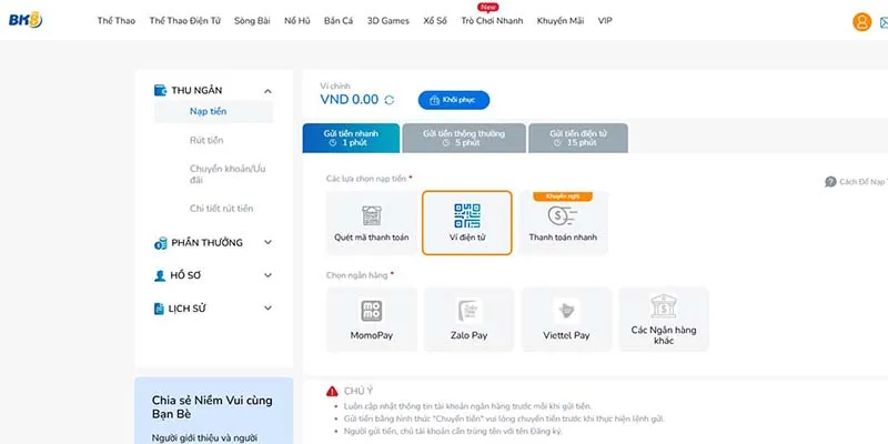 Thực hiện giao dịch vào tiền vốn tại BK8 dễ dàng với ví điện tử